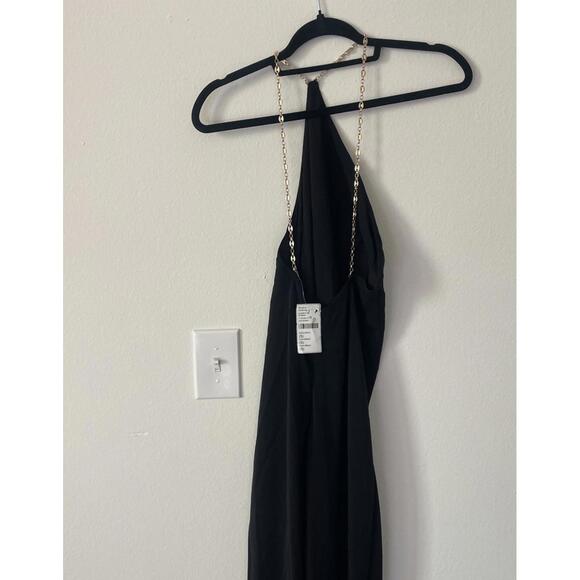 NWT Alexis Tribeca Black long Dress one shoulder gold chain SZ S $895 msrp - Picture 7 of 9